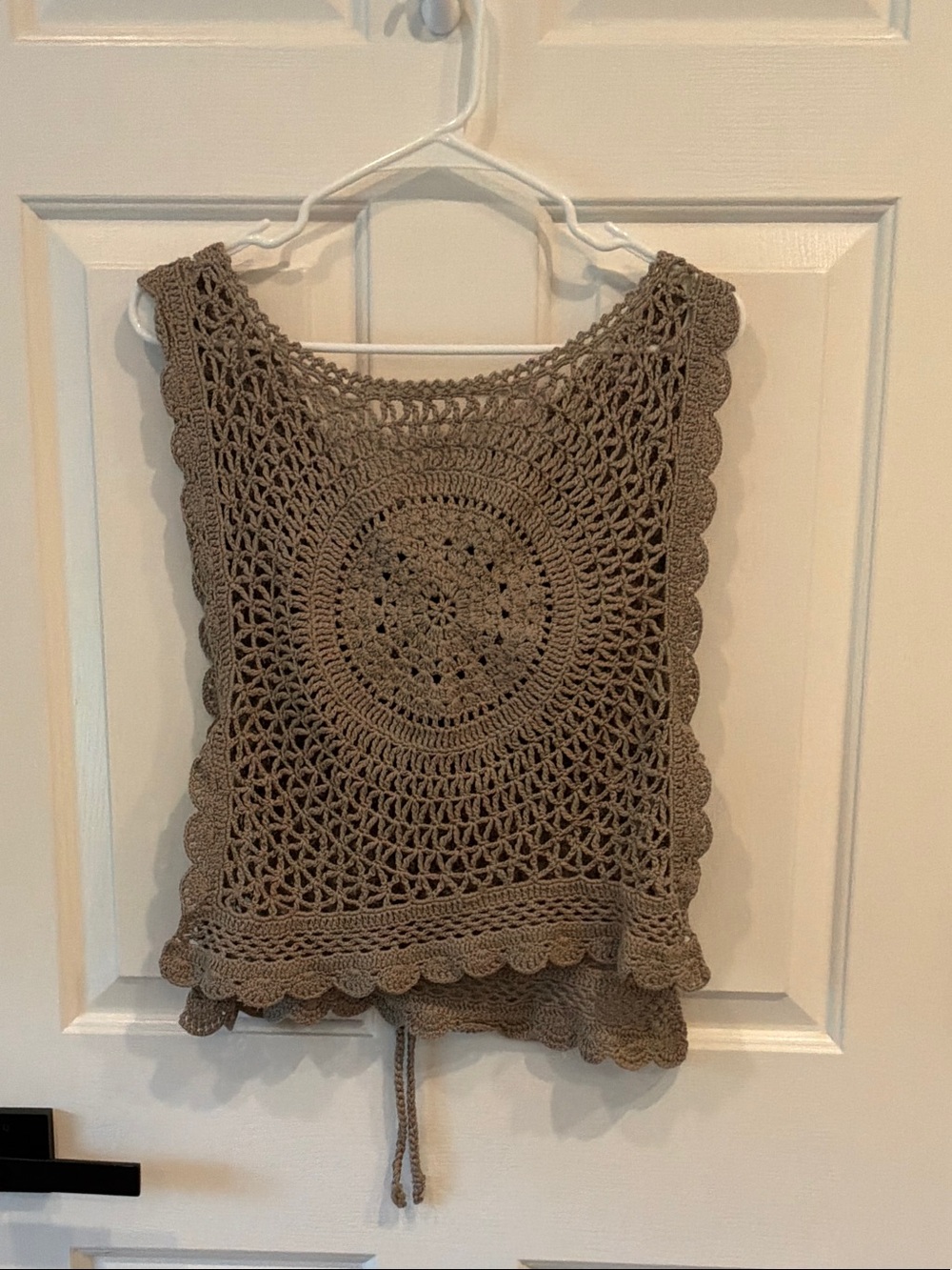 Zara Crochet Scoop Neck Tank Top - Taupe Beige